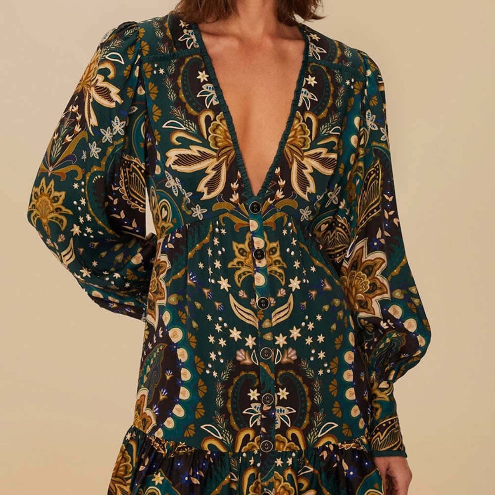 [NWT] FARM RIO Black Jaipur Lenzing™ Ecovero™ Viscose Mini Dress Size XL